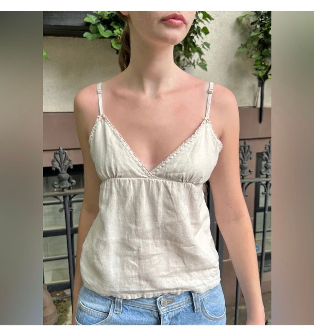 Brandy Melville Edith Linen Tank Top, a flowy 100% linen adjustable straps